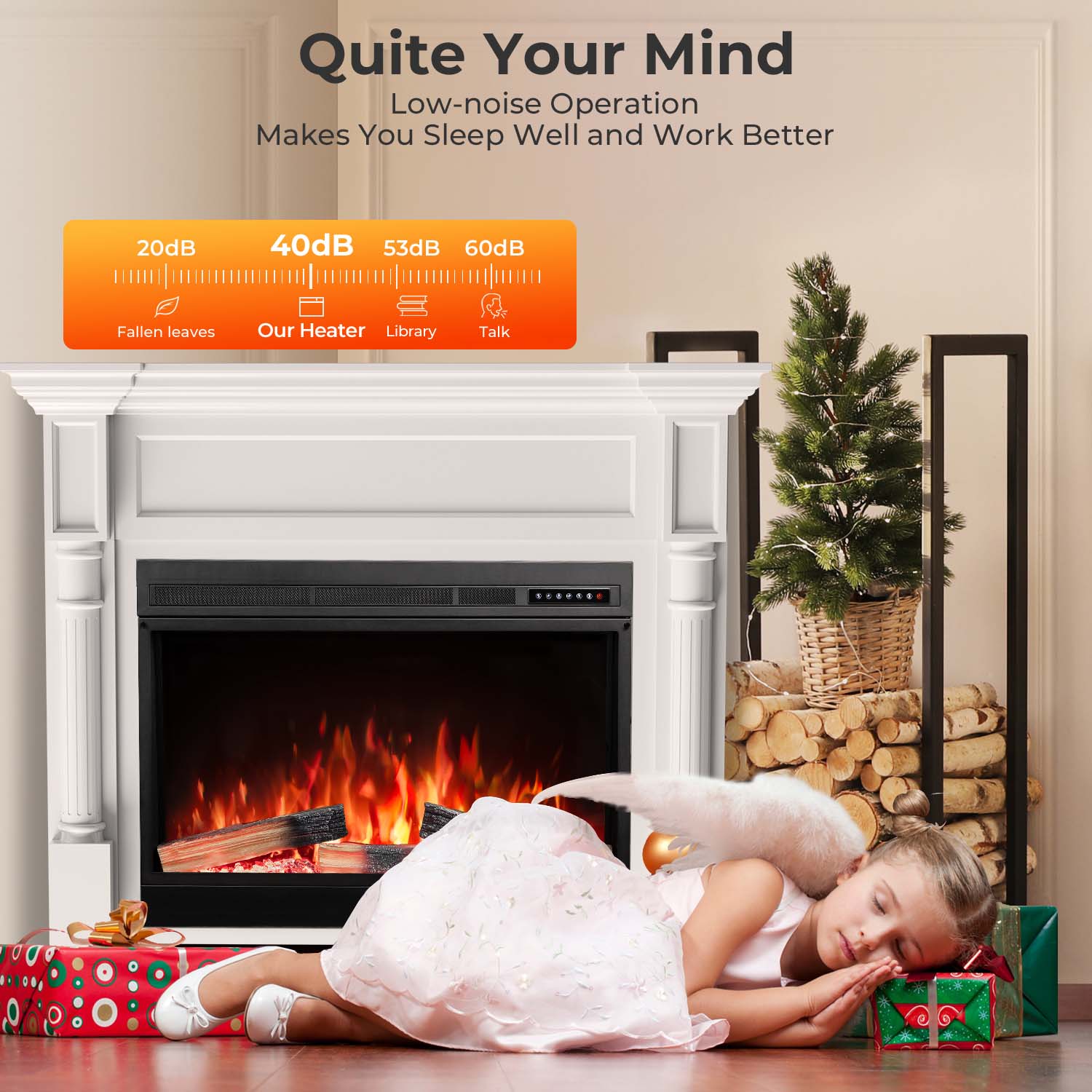 R.W.FLAME 55 Inch Electric Fireplace Mantel with Adjustable Flame, 8H Timer and 750W/1500W Heating