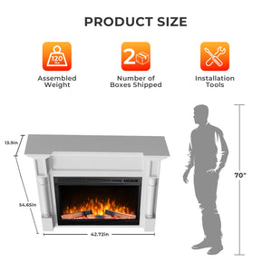 R.W.FLAME 55 Inch Electric Fireplace Mantel with Adjustable Flame, 8H Timer and 750W/1500W Heating