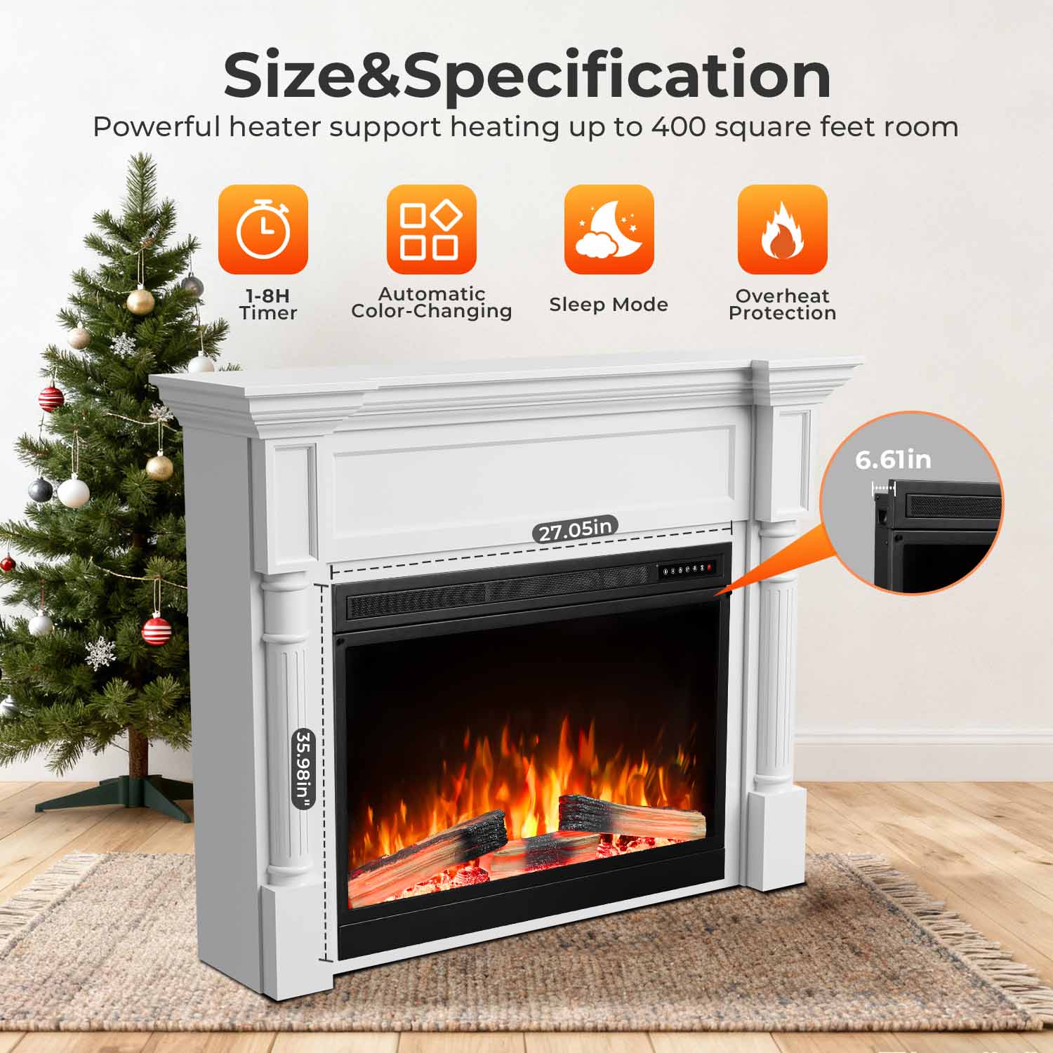 R.W.FLAME 55 Inch Electric Fireplace Mantel with Adjustable Flame, 8H Timer and 750W/1500W Heating