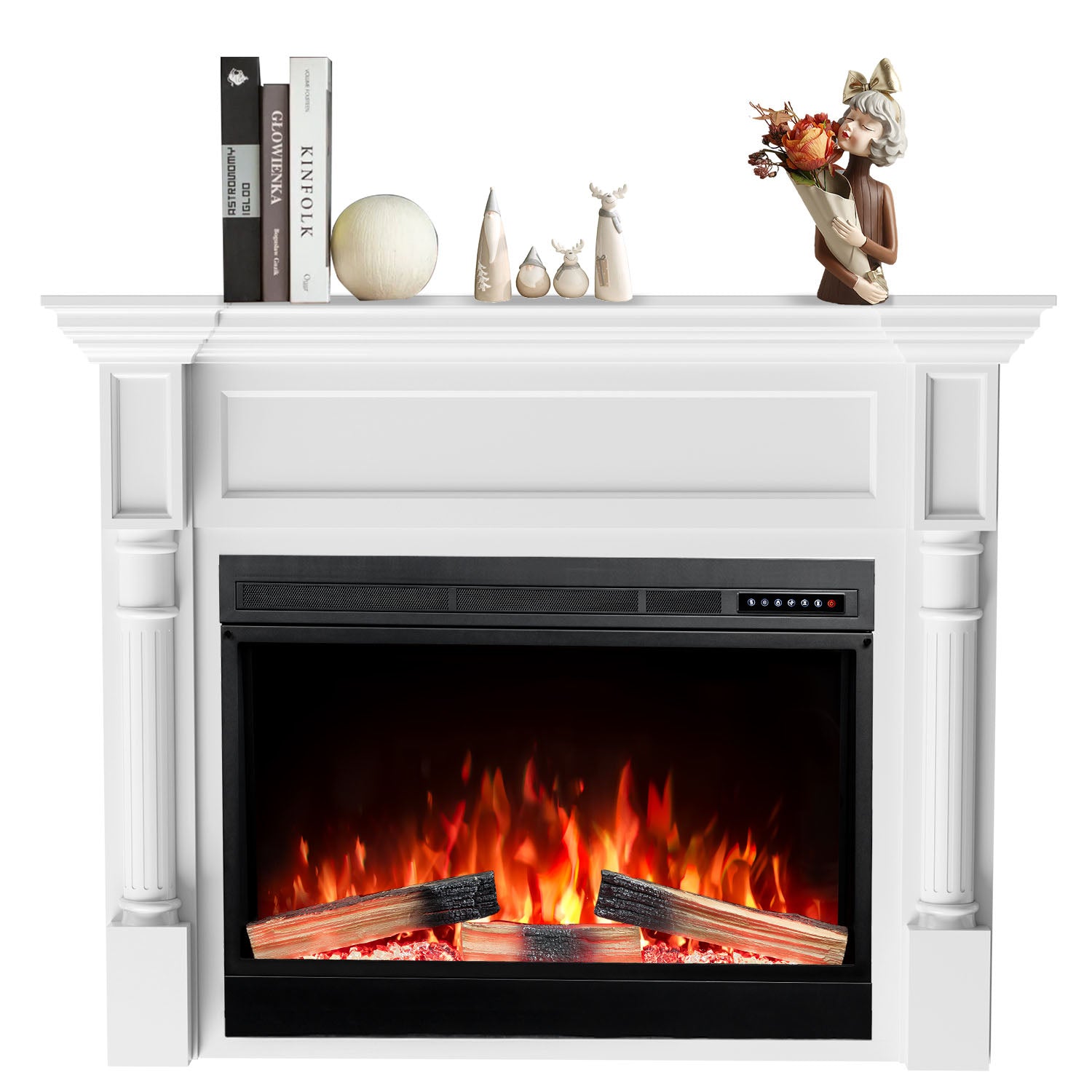 R.W.FLAME 55 Inch Electric Fireplace Mantel with Adjustable Flame, 8H Timer and 750W/1500W Heating