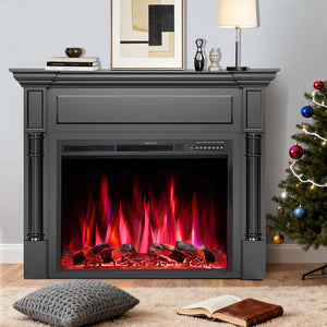 R.W.FLAME 55 Inch Electric Fireplace Mantel with Adjustable Flame, 8H Timer and 750W/1500W Heating