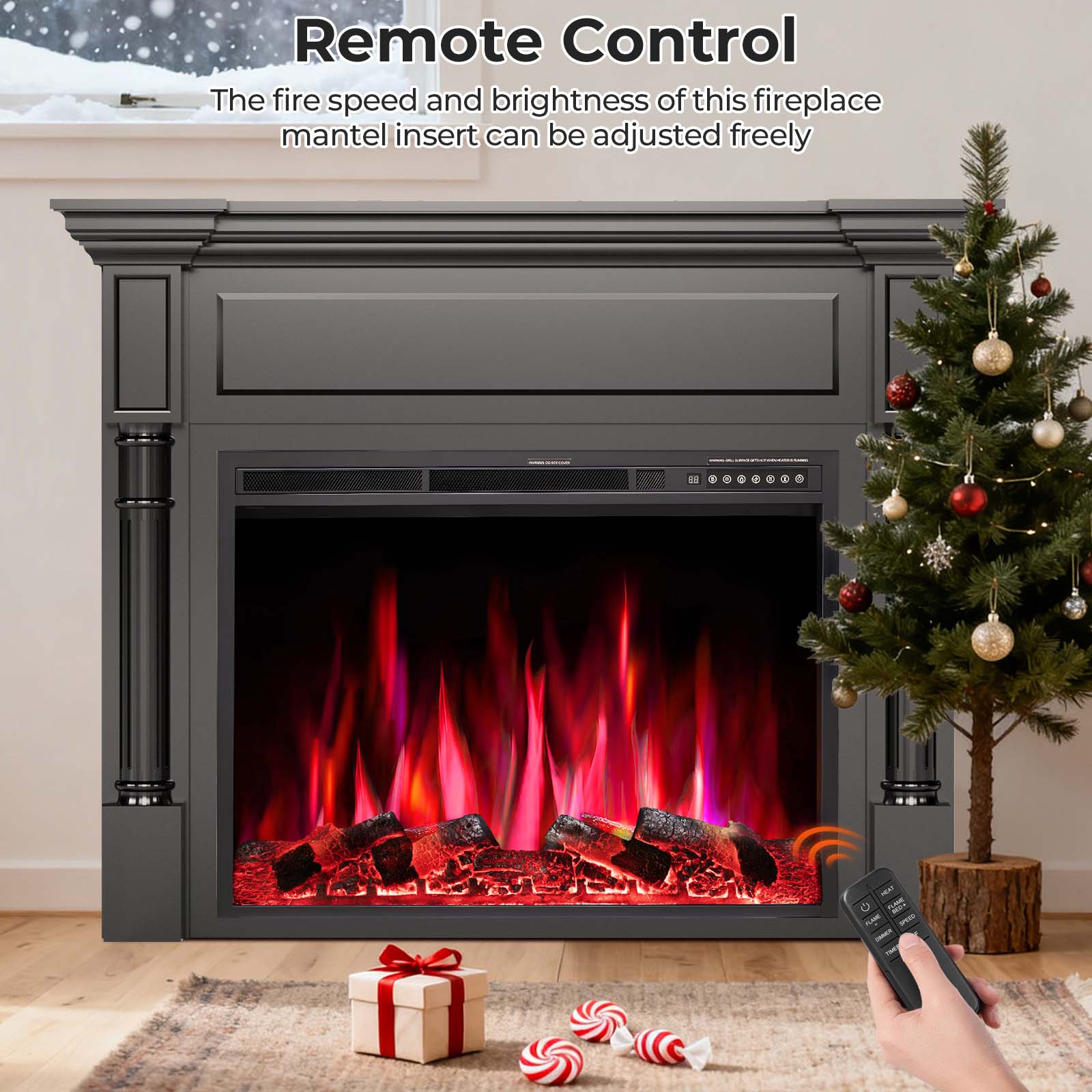 R.W.FLAME 55 Inch Electric Fireplace Mantel with Adjustable Flame, 8H Timer and 750W/1500W Heating