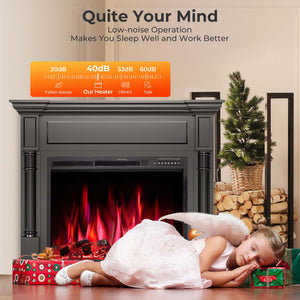 R.W.FLAME 55 Inch Electric Fireplace Mantel with Adjustable Flame, 8H Timer and 750W/1500W Heating