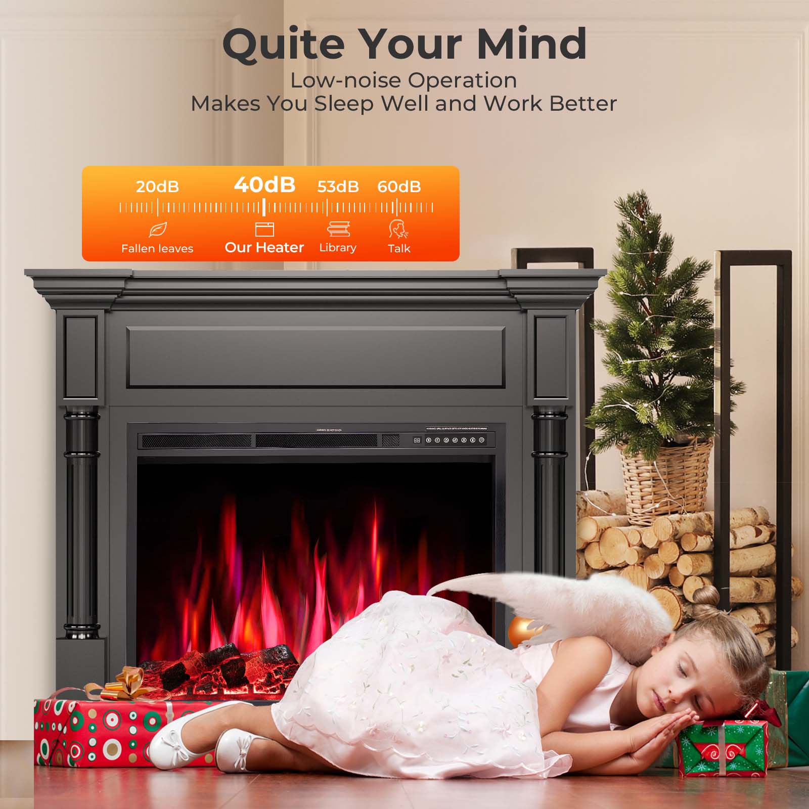 R.W.FLAME 55 Inch Electric Fireplace Mantel with Adjustable Flame, 8H Timer and 750W/1500W Heating
