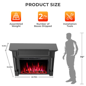 R.W.FLAME 55 Inch Electric Fireplace Mantel with Adjustable Flame, 8H Timer and 750W/1500W Heating
