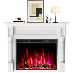 R.W.FLAME 55 Inch Electric Fireplace Mantel with Adjustable Flame, 8H Timer and 750W/1500W Heating