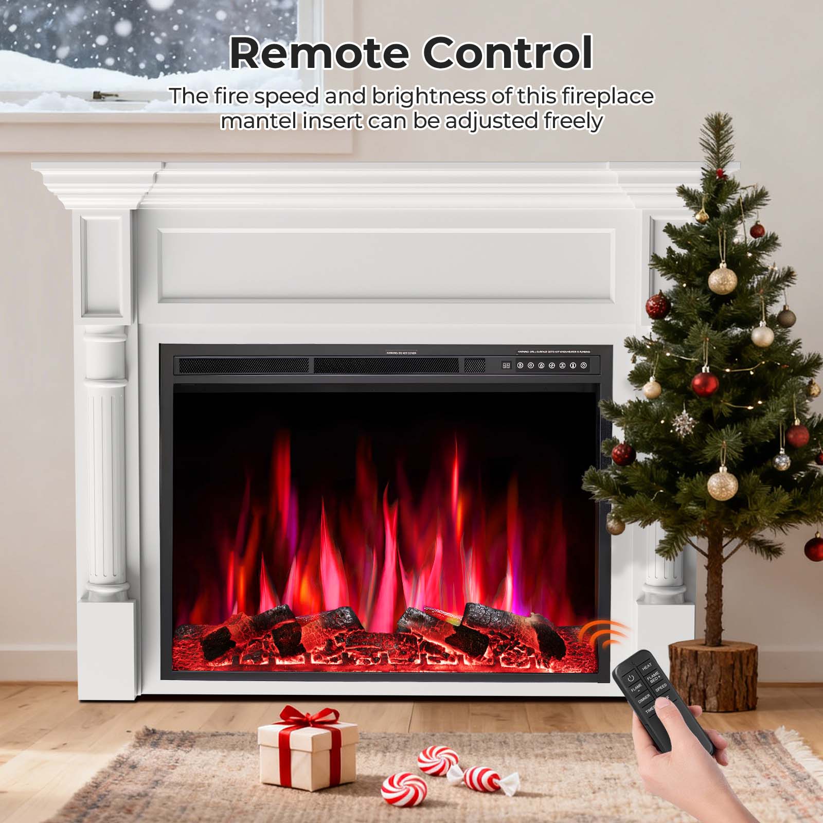 R.W.FLAME 55 Inch Electric Fireplace Mantel with Adjustable Flame, 8H Timer and 750W/1500W Heating