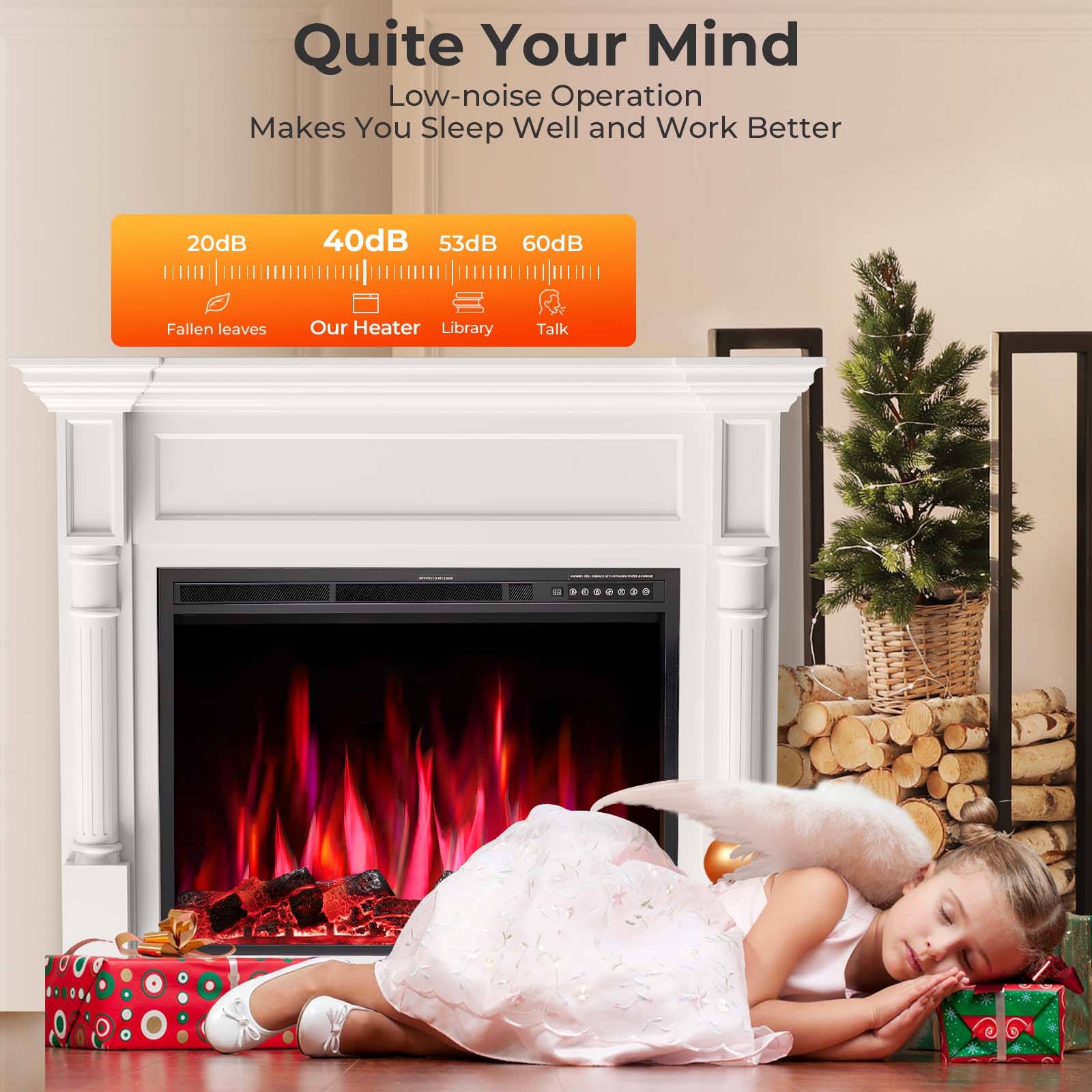 R.W.FLAME 55 Inch Electric Fireplace Mantel with Adjustable Flame, 8H Timer and 750W/1500W Heating