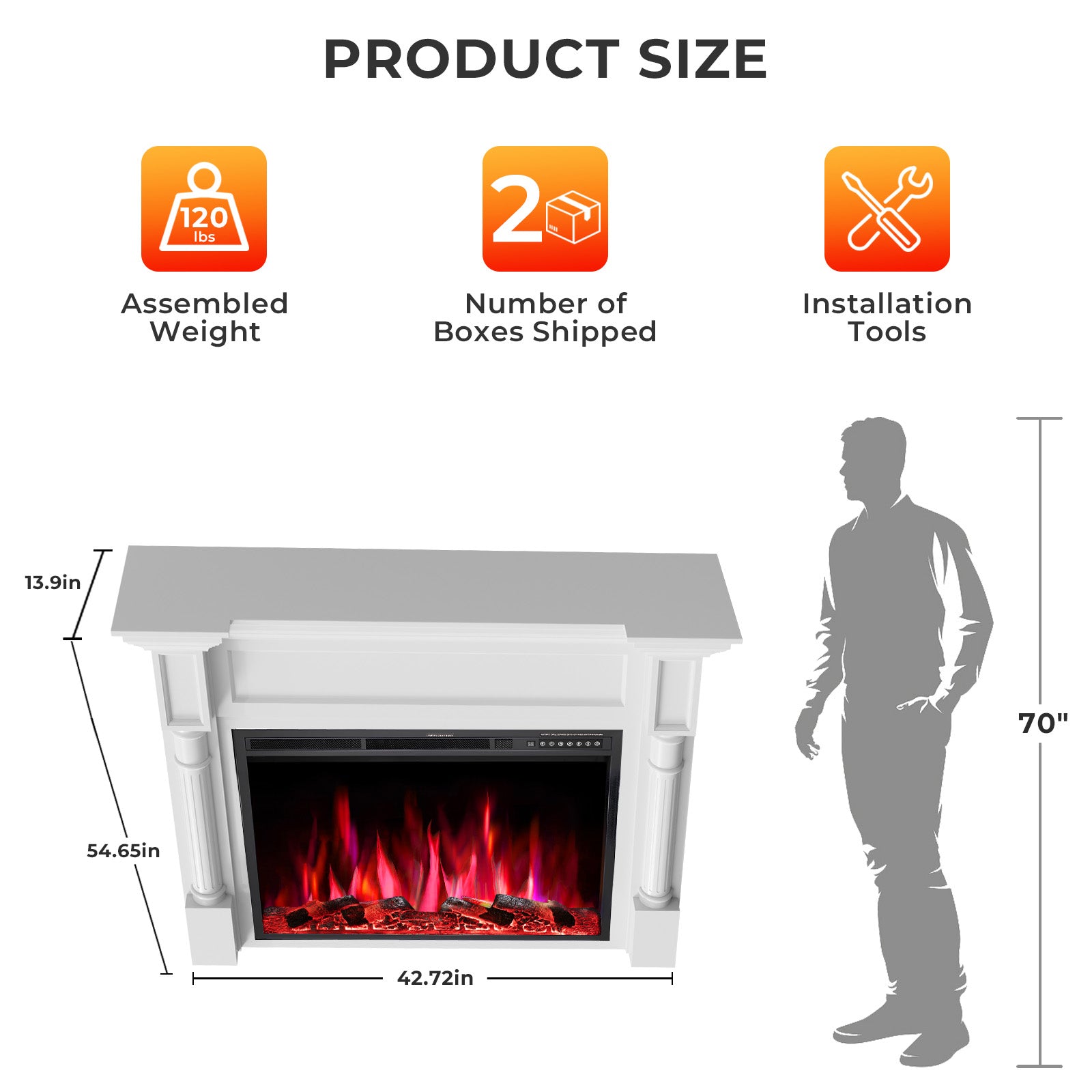 R.W.FLAME 55 Inch Electric Fireplace Mantel with Adjustable Flame, 8H Timer and 750W/1500W Heating