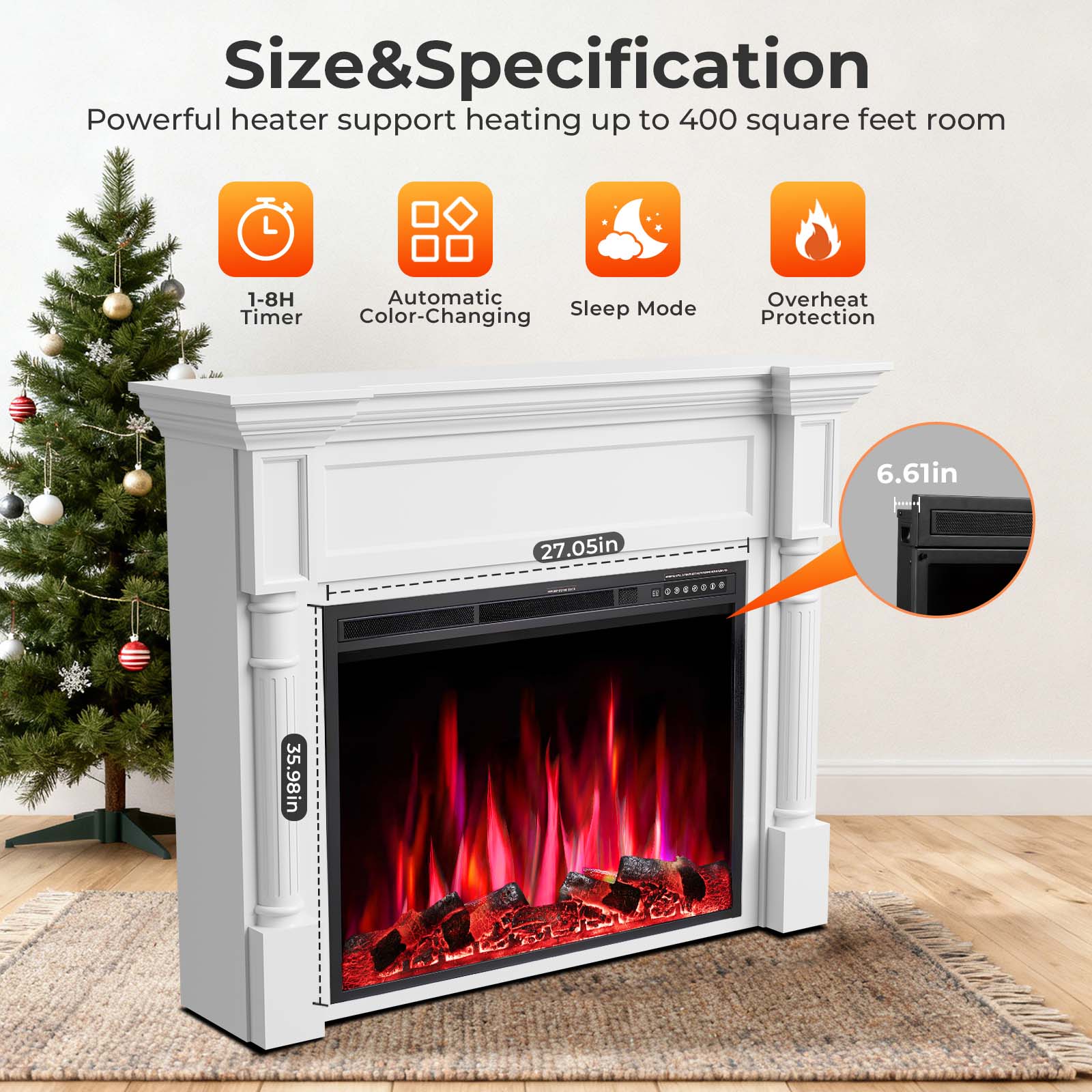 R.W.FLAME 55 Inch Electric Fireplace Mantel with Adjustable Flame, 8H Timer and 750W/1500W Heating