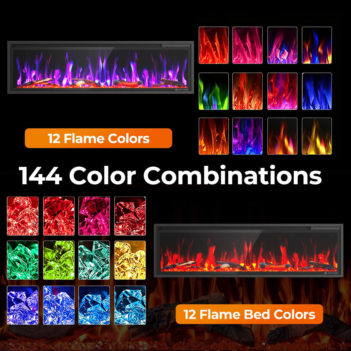 36/42/50/60 Inch Smart Electric Fireplace Recessed Wall Mounted Alexa/WiFi Enabled C4