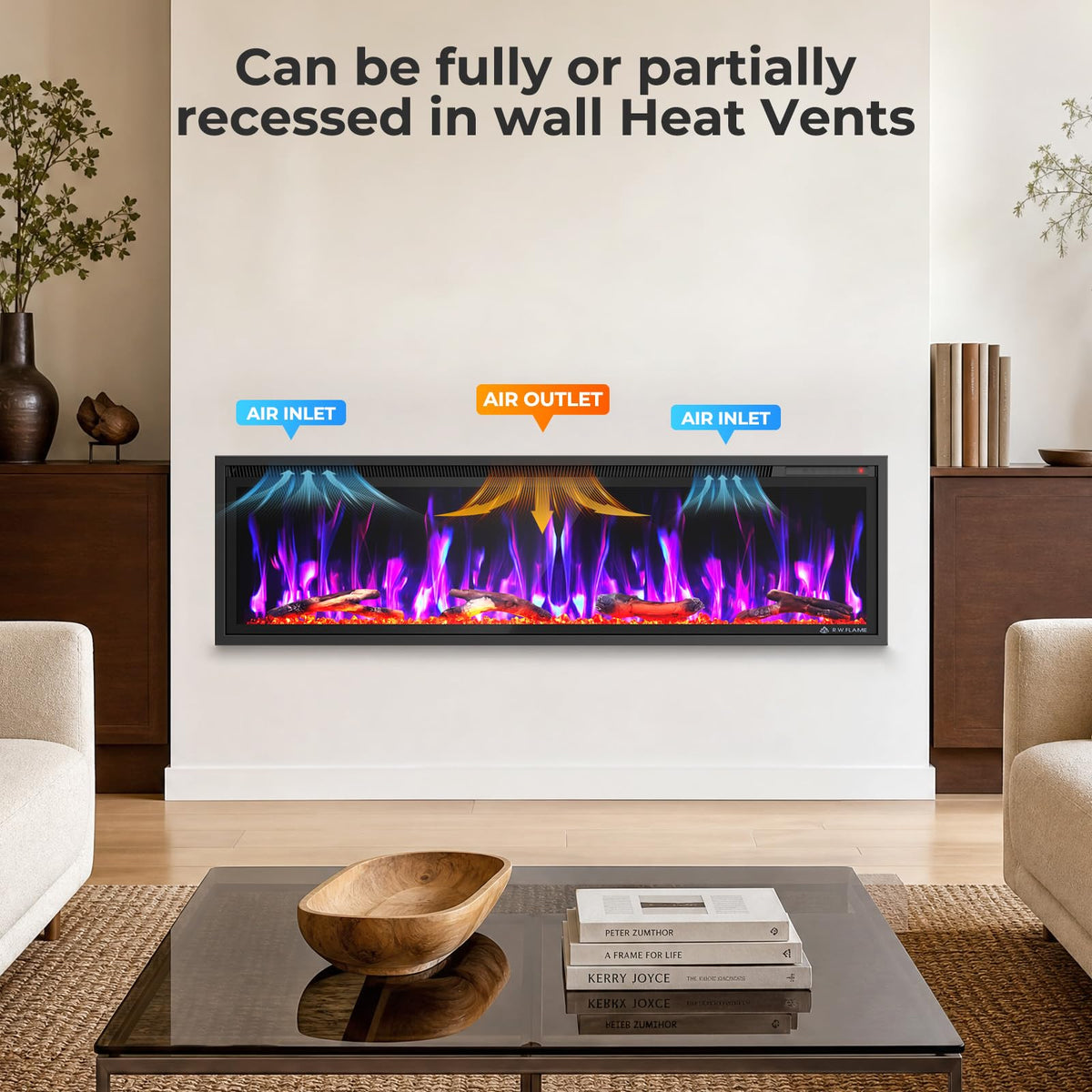 36/42/50/60 Inch Smart Electric Fireplace Recessed Wall Mounted Alexa/WiFi Enabled C4