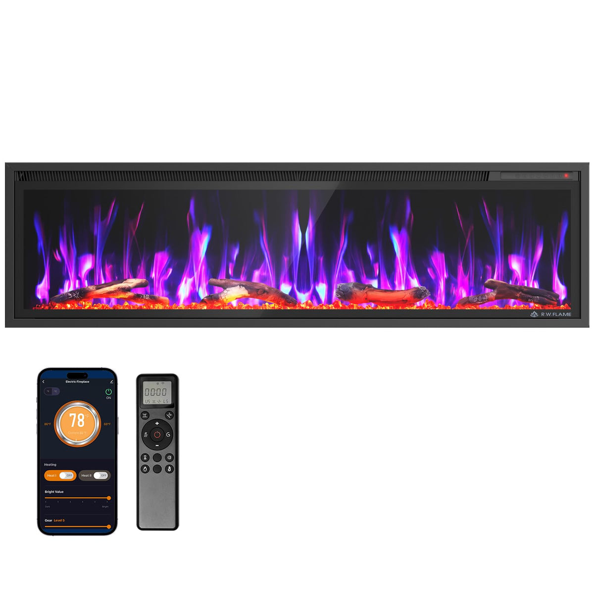 36/42/50/60 Inch Smart Electric Fireplace Recessed Wall Mounted Alexa/WiFi Enabled C4