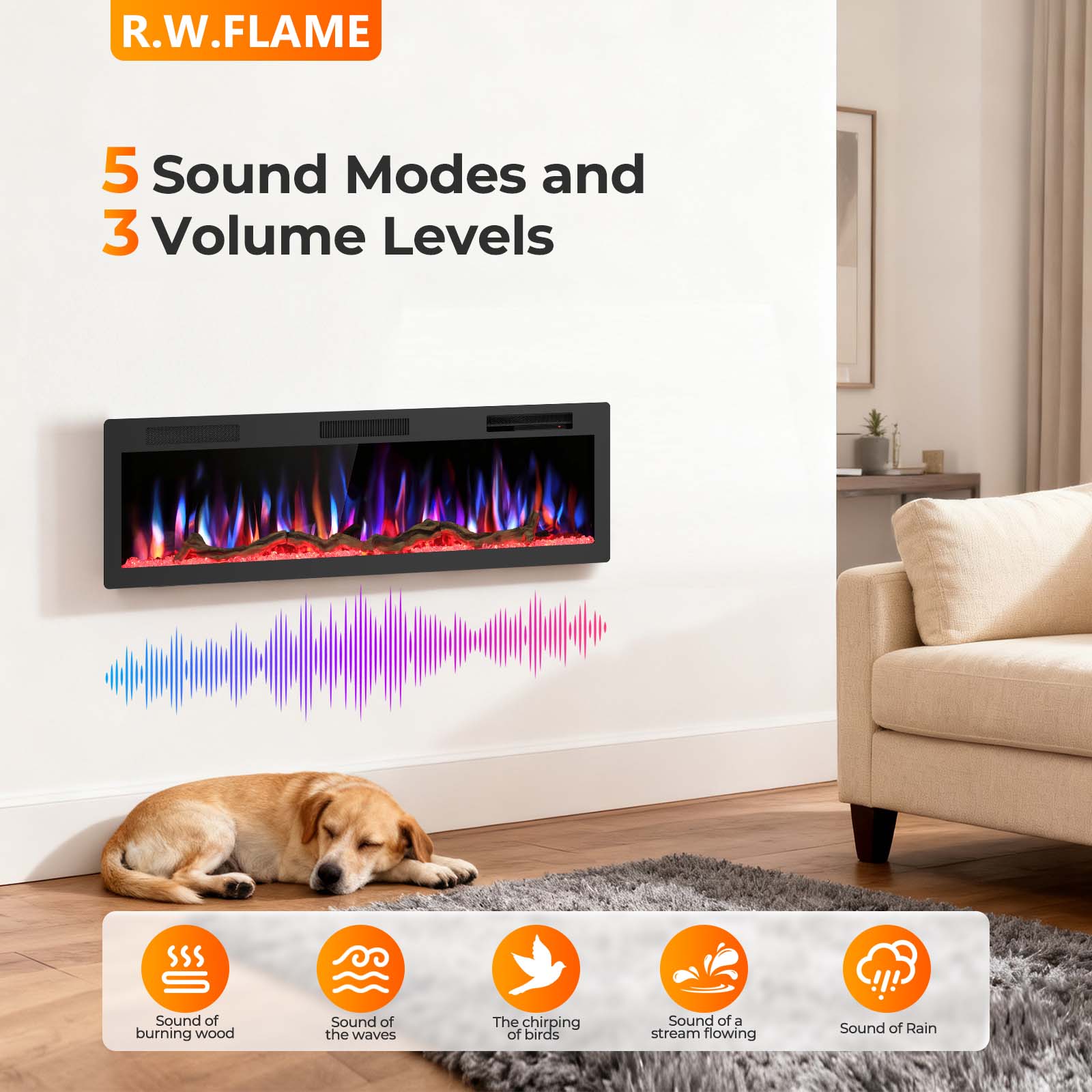 R.W.FLAME 50/60 Inch Smart Electric Fireplace Recessed Wall Mounted Alexa/WiFi Enabled APP Control C6