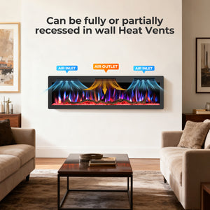 R.W.FLAME 50/60 Inch Smart Electric Fireplace Recessed Wall Mounted Alexa/WiFi Enabled APP Control C6