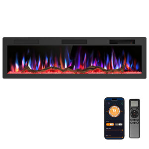 R.W.FLAME 50/60 Inch Smart Electric Fireplace Recessed Wall Mounted Alexa/WiFi Enabled APP Control C6