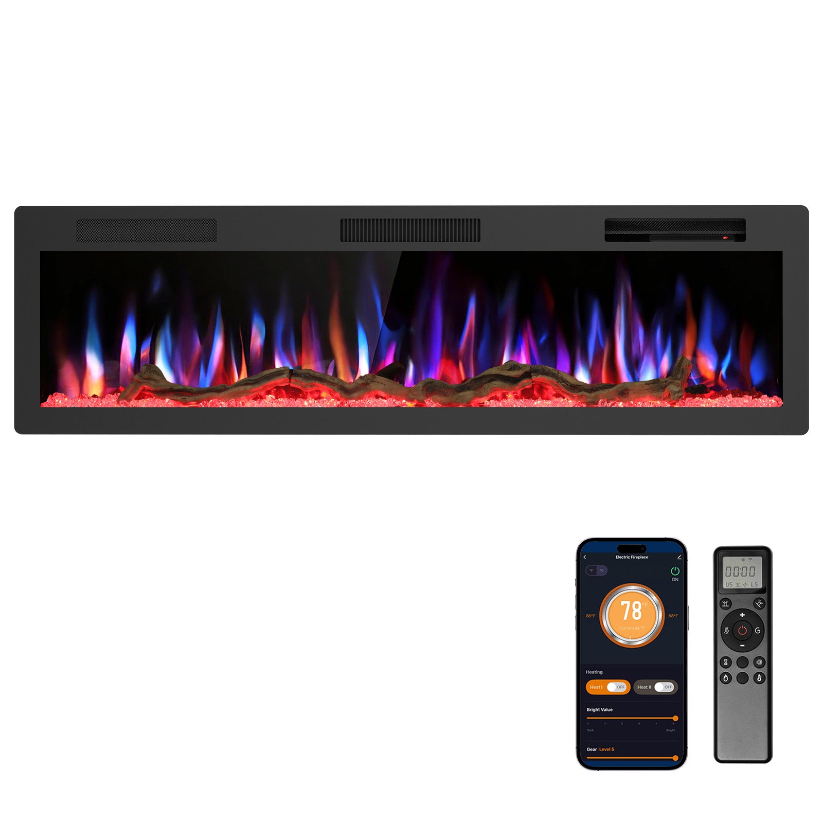 R.W.FLAME 50/60 Inch Smart Electric Fireplace Recessed Wall Mounted Alexa/WiFi Enabled APP Control C6