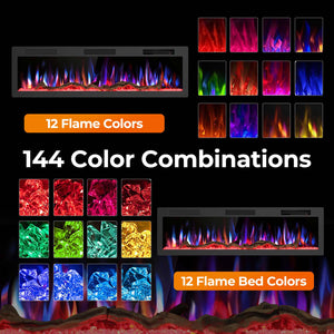 R.W.FLAME 50/60 Inch Smart Electric Fireplace Recessed Wall Mounted Alexa/WiFi Enabled APP Control C6