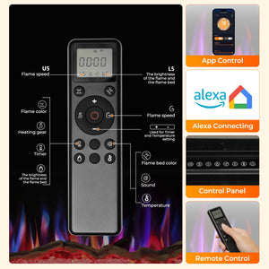 R.W.FLAME 50/60 Inch Smart Electric Fireplace Recessed Wall Mounted Alexa/WiFi Enabled APP Control C6