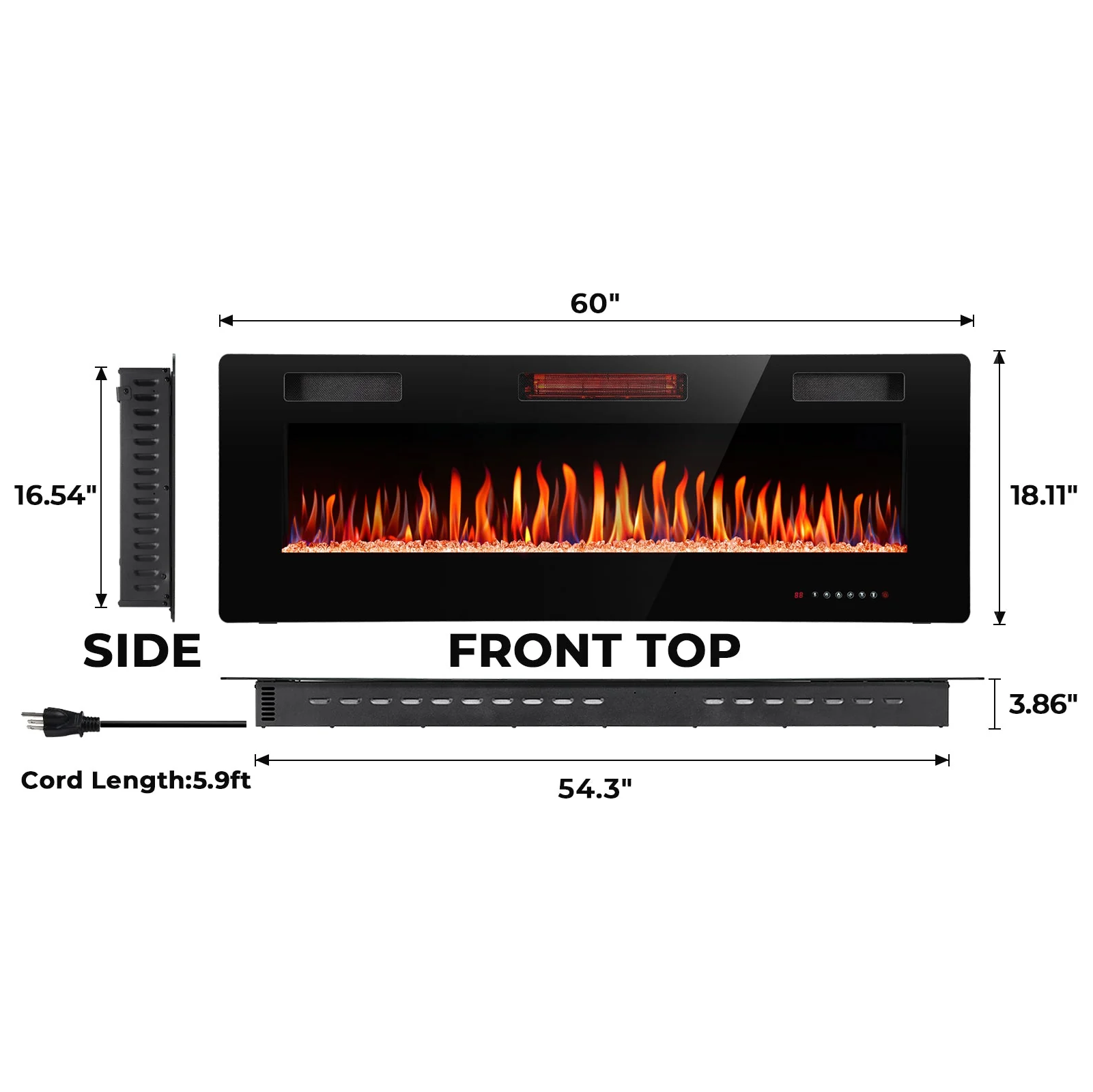 30/36/42/50/60/68 Inch Electric Fireplace Ultra-Thin Recessed Wall Mounted C3