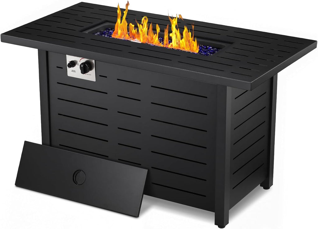 R.W.FLAME 43 Inch Outdoor Propane Gas Fire Pit Table, 2 in 1 with Glass Cover