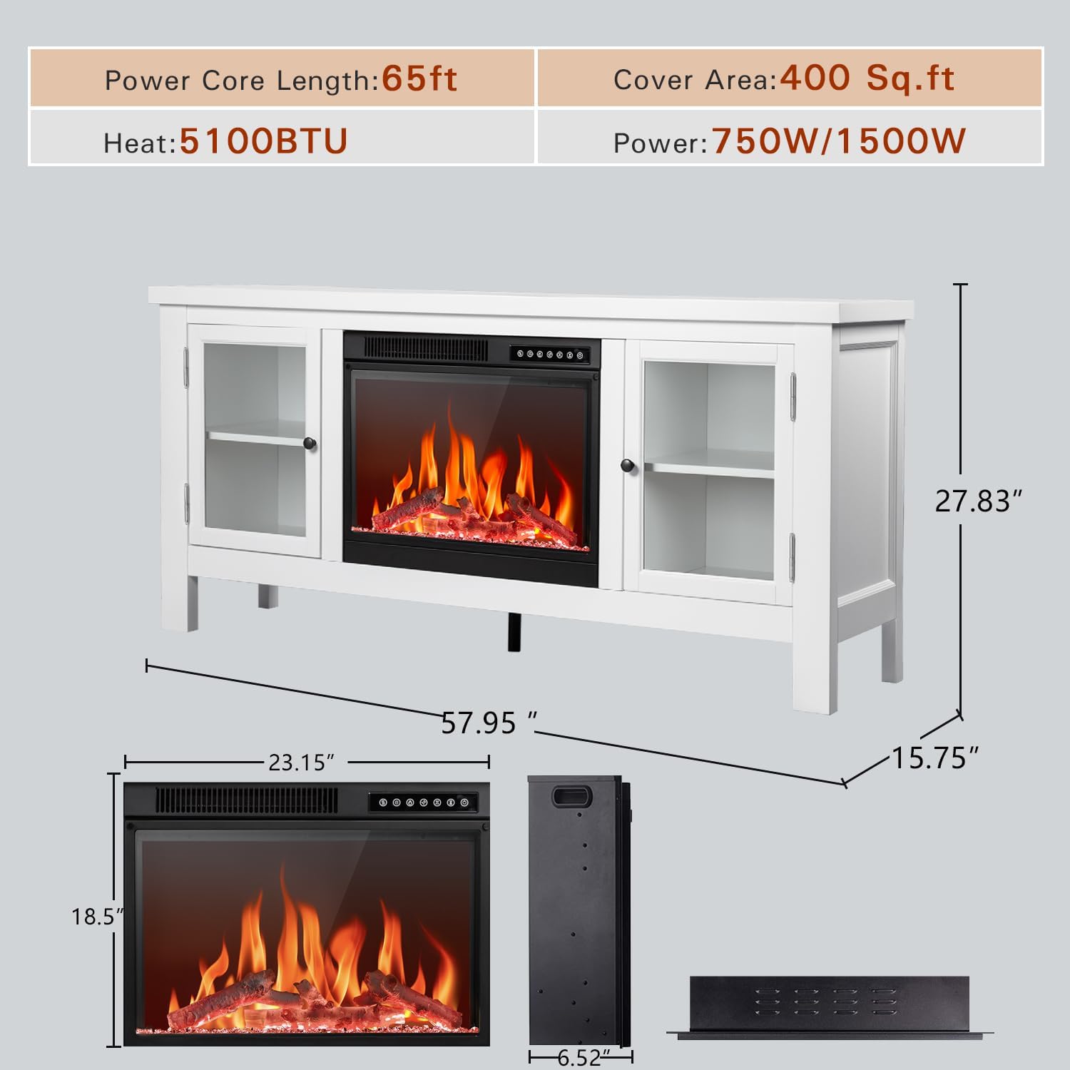 R.W.FLAME Modern Fireplace TV Stand with 23" Electric Fireplace and Storage Cabinets