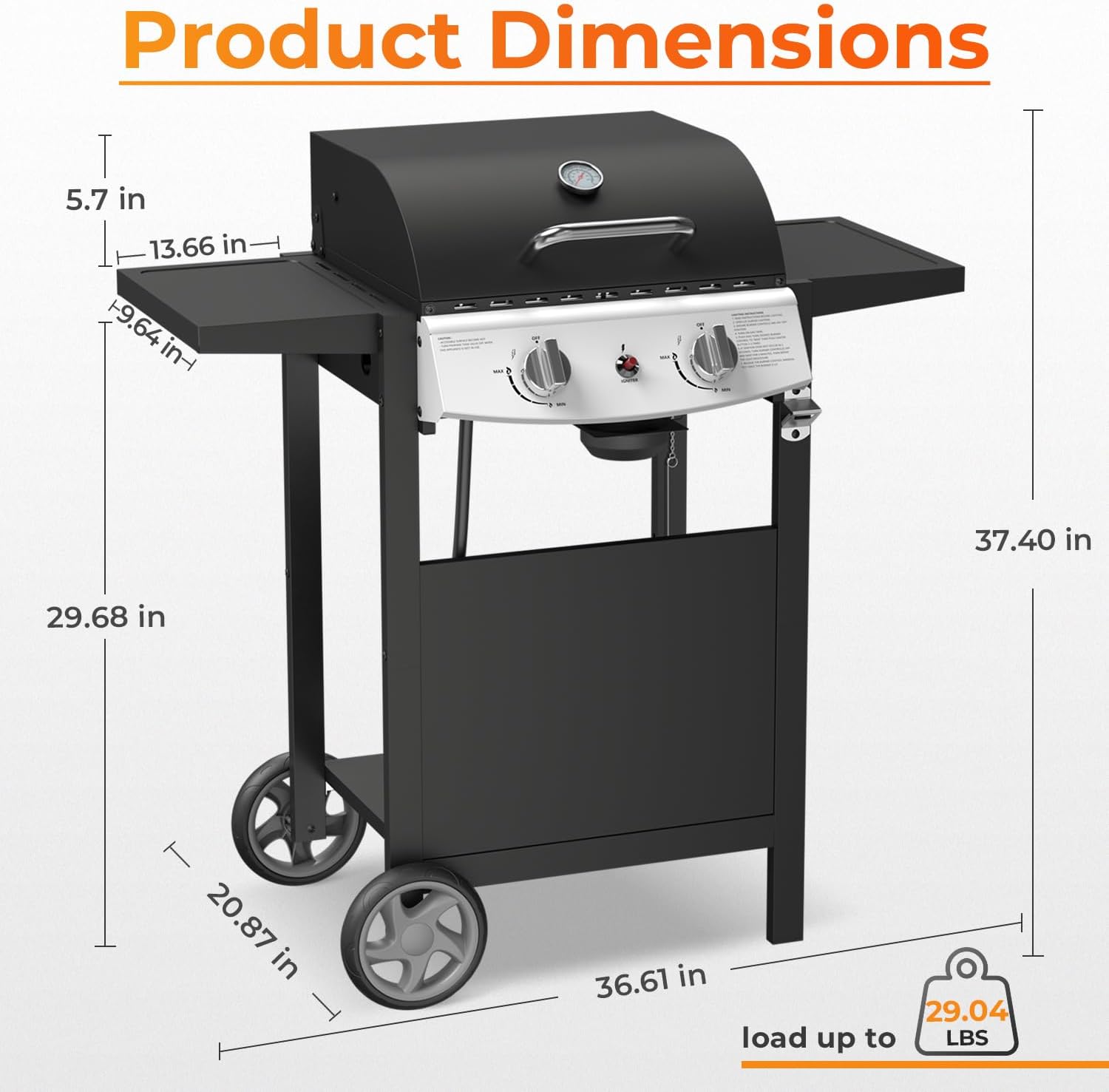 R.W.FLAME 2-Burner Propane Gas Grill, 20,000 BTU Stainless Steel BBQ Grill