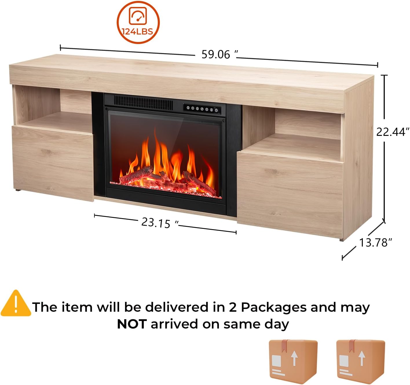R.W.FLAME 59" Electric Fireplace Mantel TV Stand with Remote, Adjustable Flame, Timer, 750W-1500W R.W.FLAME