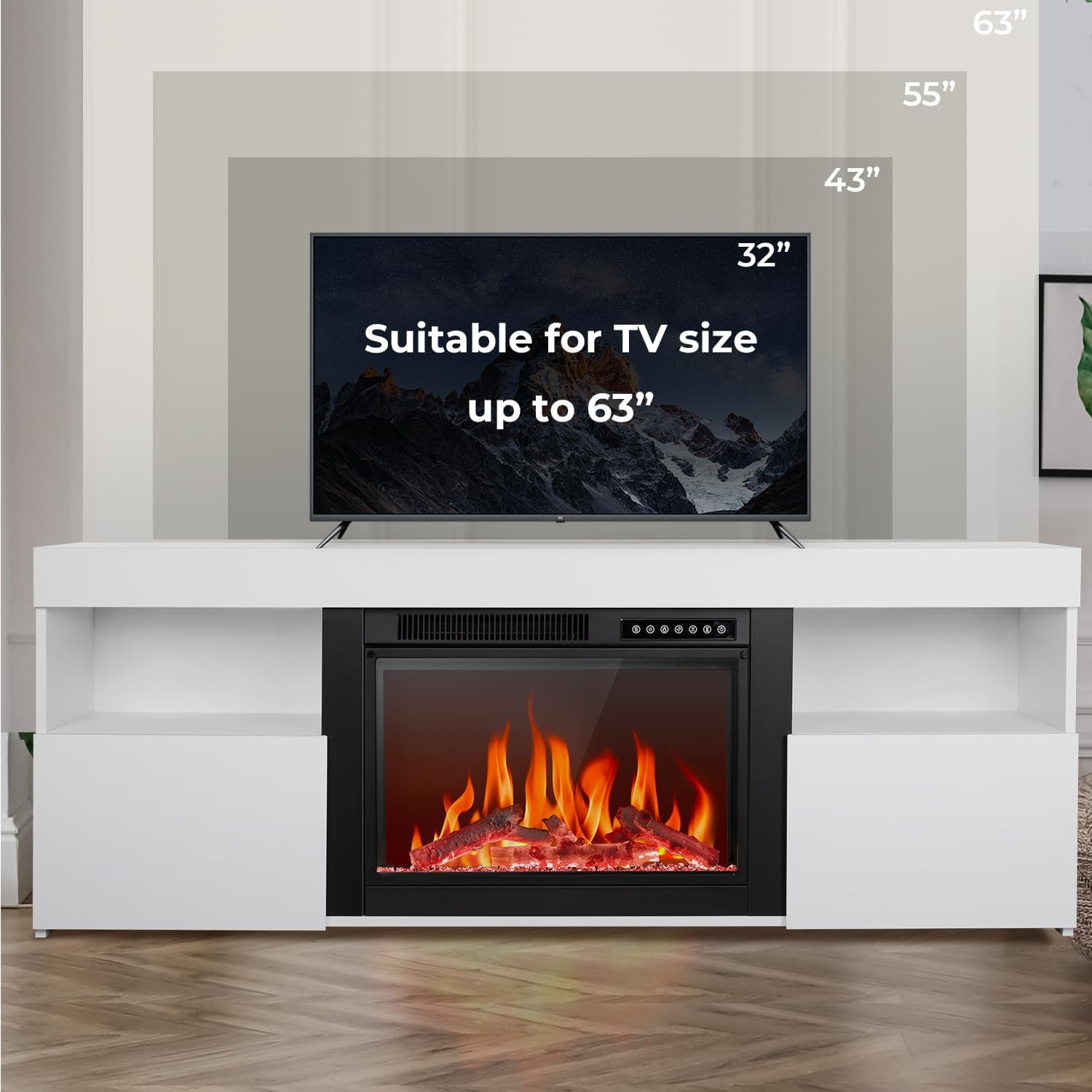 R.W.FLAME 59" Electric Fireplace Mantel TV Stand with Remote, Adjustable Flame, Timer, 750W-1500W R.W.FLAME