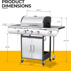 R.W.FLAME 3 & 4-Burner Propane Gas Grills with Side Burners, for Outdoor Cooking, BBQ, Patio, Camping R.W.FLAME