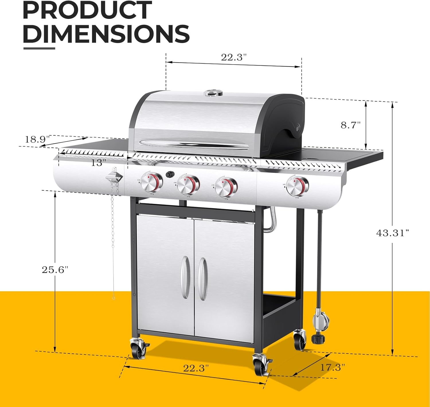 R.W.FLAME 3 & 4-Burner Propane Gas Grills with Side Burners, for Outdoor Cooking, BBQ, Patio, Camping R.W.FLAME