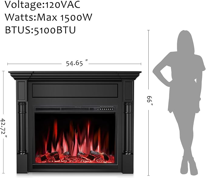 R.W.FLAME 55 Inch Electric Fireplace Mantel with Adjustable Flame, 8H Timer and 750W/1500W Heating
