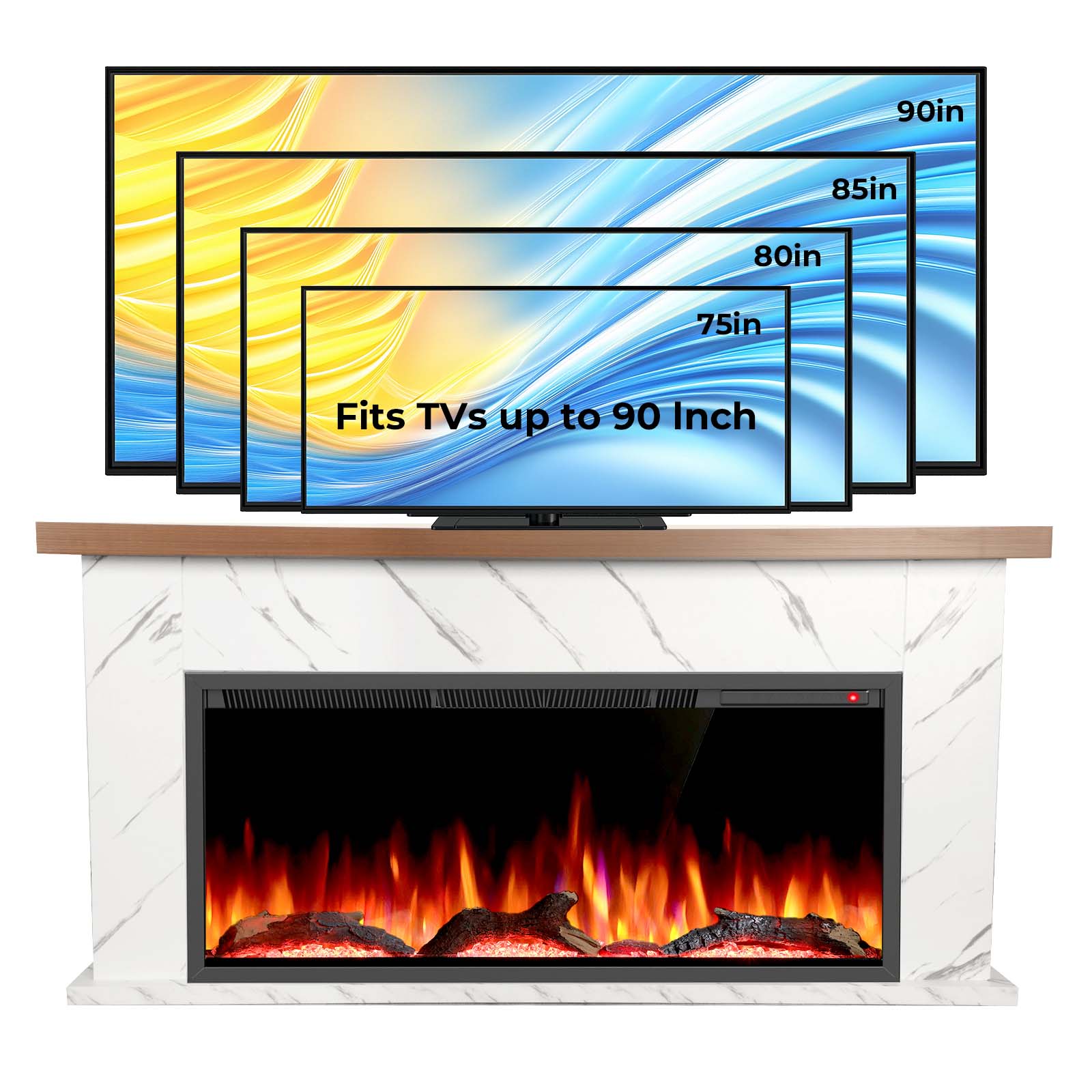 R.W.FLAME 63 Inch Electric Fireplace Mantel Wooden Surround Firebox with Adjustable Led Flame