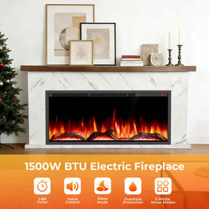 R.W.FLAME 63 Inch Electric Fireplace Mantel Wooden Surround Firebox with Adjustable Led Flame
