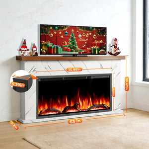 R.W.FLAME 63 Inch Electric Fireplace Mantel Wooden Surround Firebox with Adjustable Led Flame