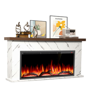 R.W.FLAME 63 Inch Electric Fireplace Mantel Wooden Surround Firebox with Adjustable Led Flame