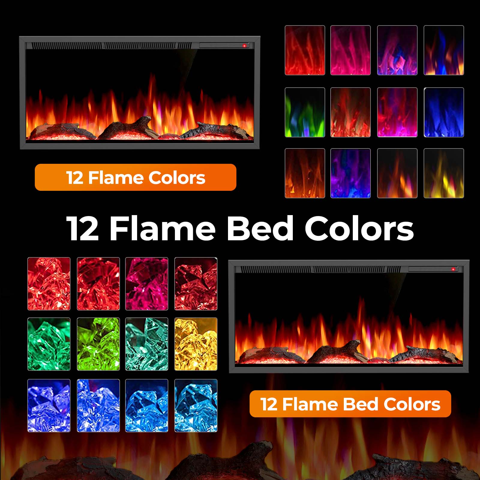 R.W.FLAME 63 Inch Electric Fireplace Mantel Wooden Surround Firebox with Adjustable Led Flame