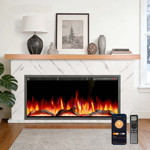 R.W.FLAME 63 Inch Electric Fireplace Mantel Wooden Surround Firebox with Adjustable Led Flame