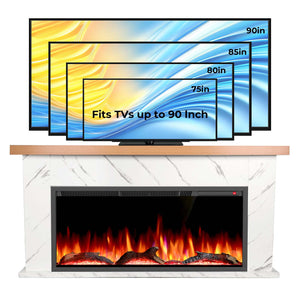 R.W.FLAME 63 Inch Electric Fireplace Mantel Wooden Surround Firebox with Adjustable Led Flame