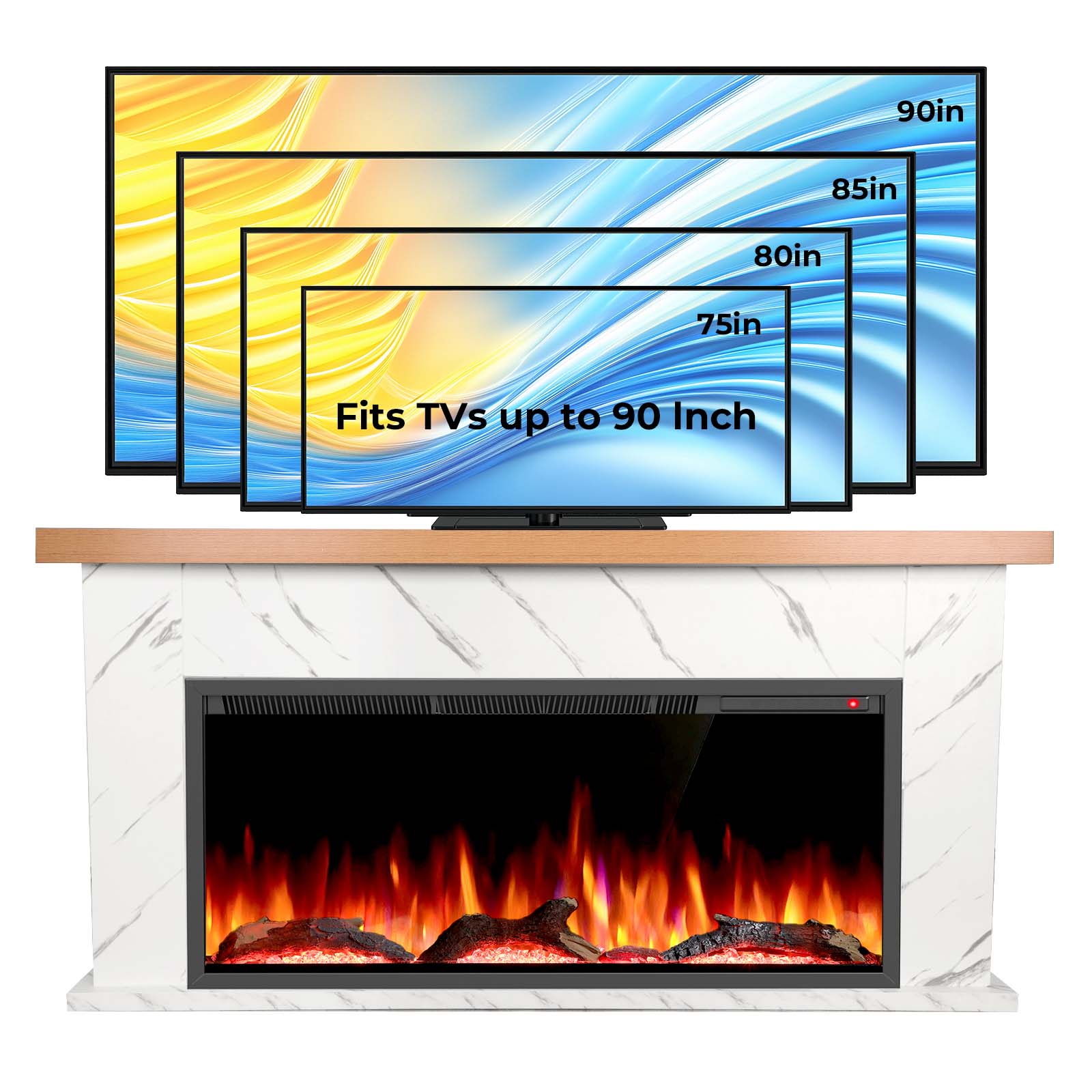 R.W.FLAME 63 Inch Electric Fireplace Mantel Wooden Surround Firebox with Adjustable Led Flame