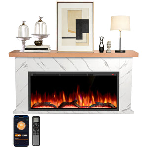 R.W.FLAME 63 Inch Electric Fireplace Mantel Wooden Surround Firebox with Adjustable Led Flame