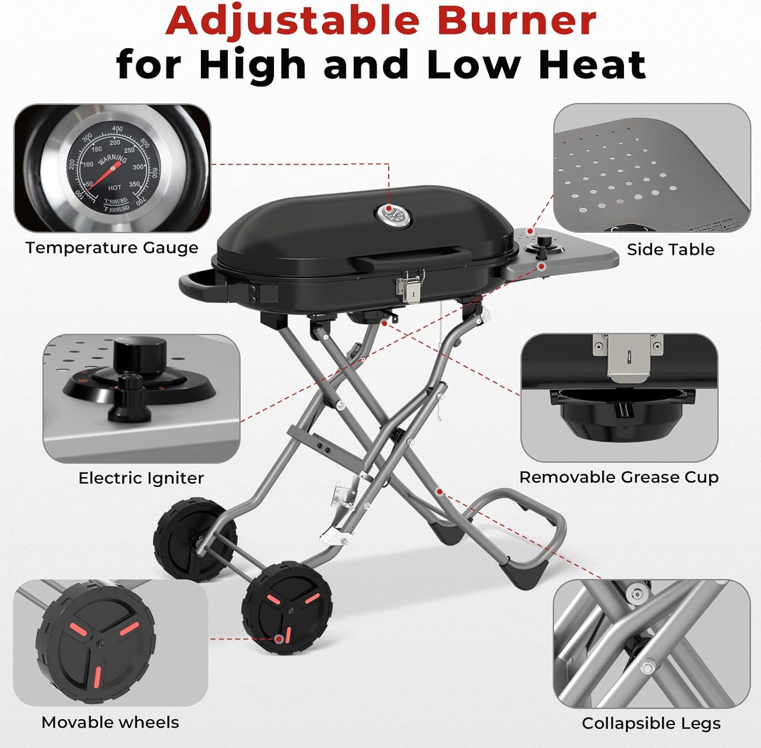 R.W.FLAME 15000 BTU Portable Propane Gas Grill