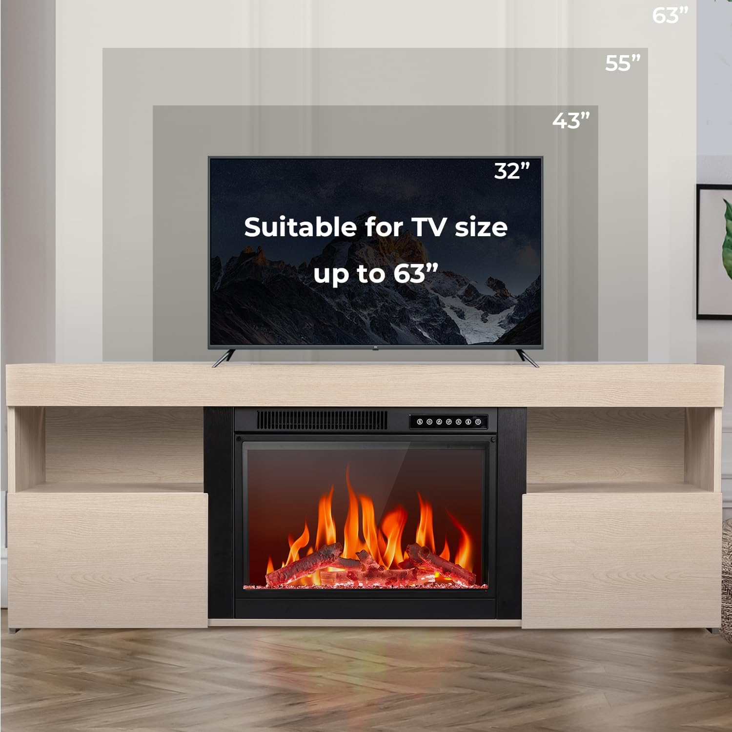 R.W.FLAME 59" Electric Fireplace Mantel TV Stand with Remote, Adjustable Flame, Timer, 750W-1500W R.W.FLAME