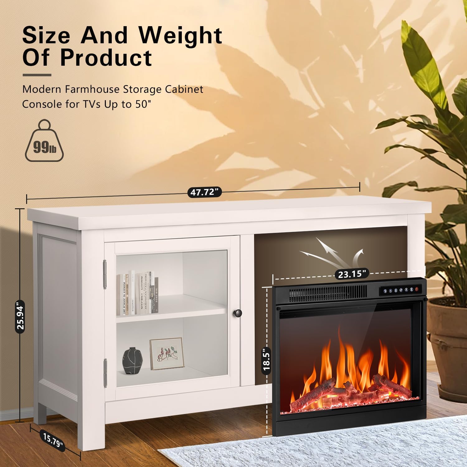 R.W.FLAME Modern Fireplace TV Stand with 23" Electric Fireplace and Storage Cabinets