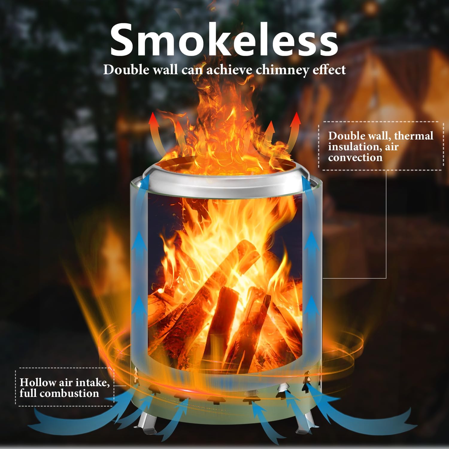 R.W.FLAME Tabletop Smokeless Fire Pit with Stand, Stainless Steel