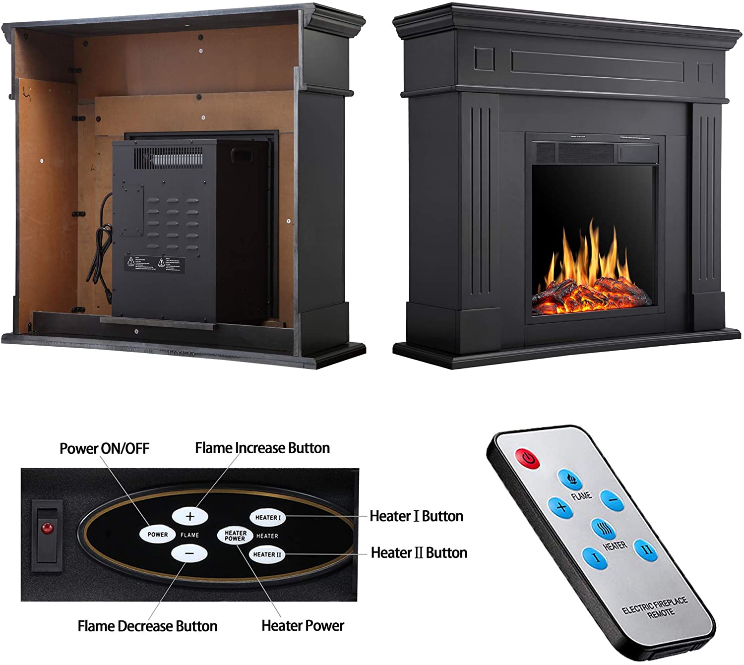 R.W.FLAME 43"Electric Fireplace Mantel Wooden Surround Firebox,750W/1500W R.W.FLAME