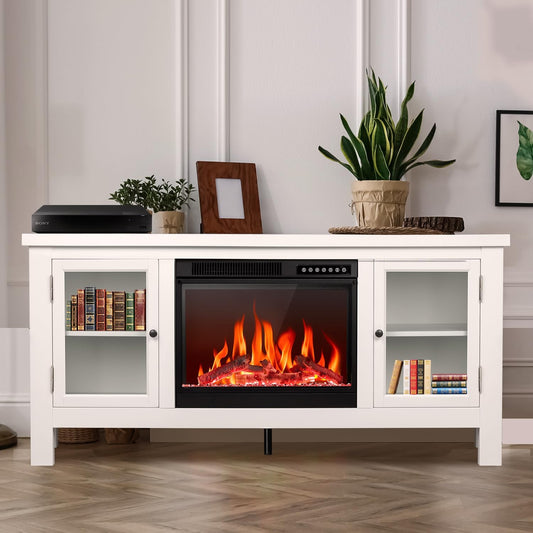 R.W.FLAME Modern Fireplace TV Stand with 23" Electric Fireplace and Storage Cabinets R.W.FLAME