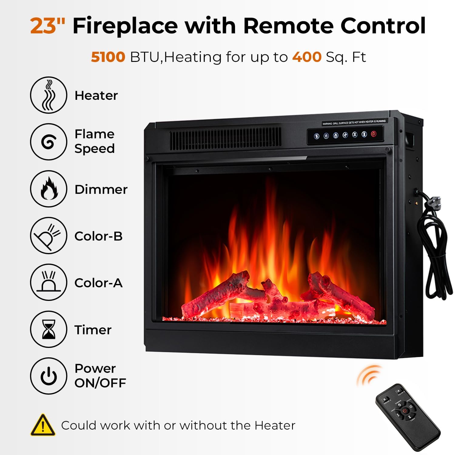 R.W.FLAME 59" Electric Fireplace Mantel TV Stand with Remote, Adjustable Flame, Timer, 750W-1500W R.W.FLAME