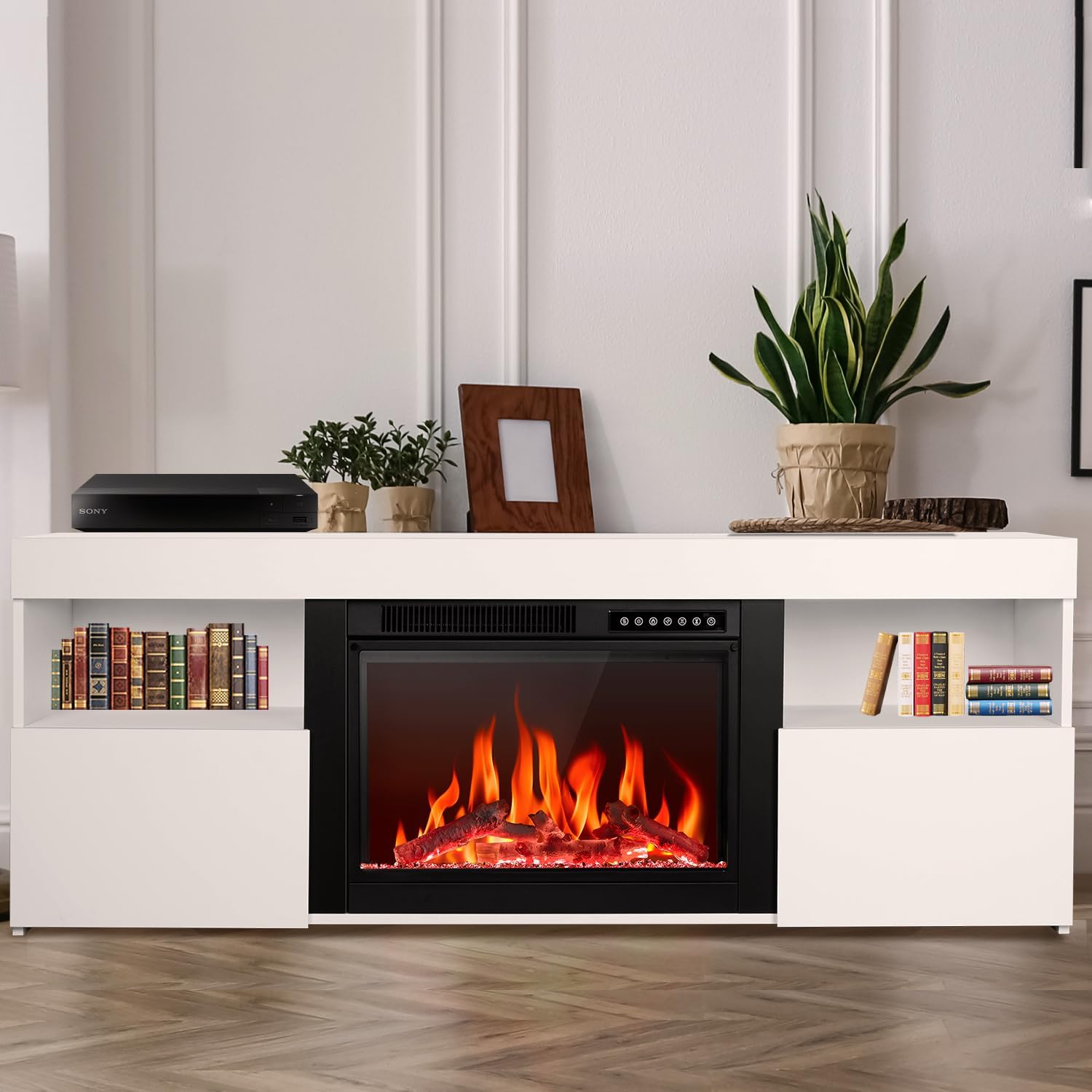 R.W.FLAME 59" Electric Fireplace Mantel TV Stand with Remote, Adjustable Flame, Timer, 750W-1500W R.W.FLAME