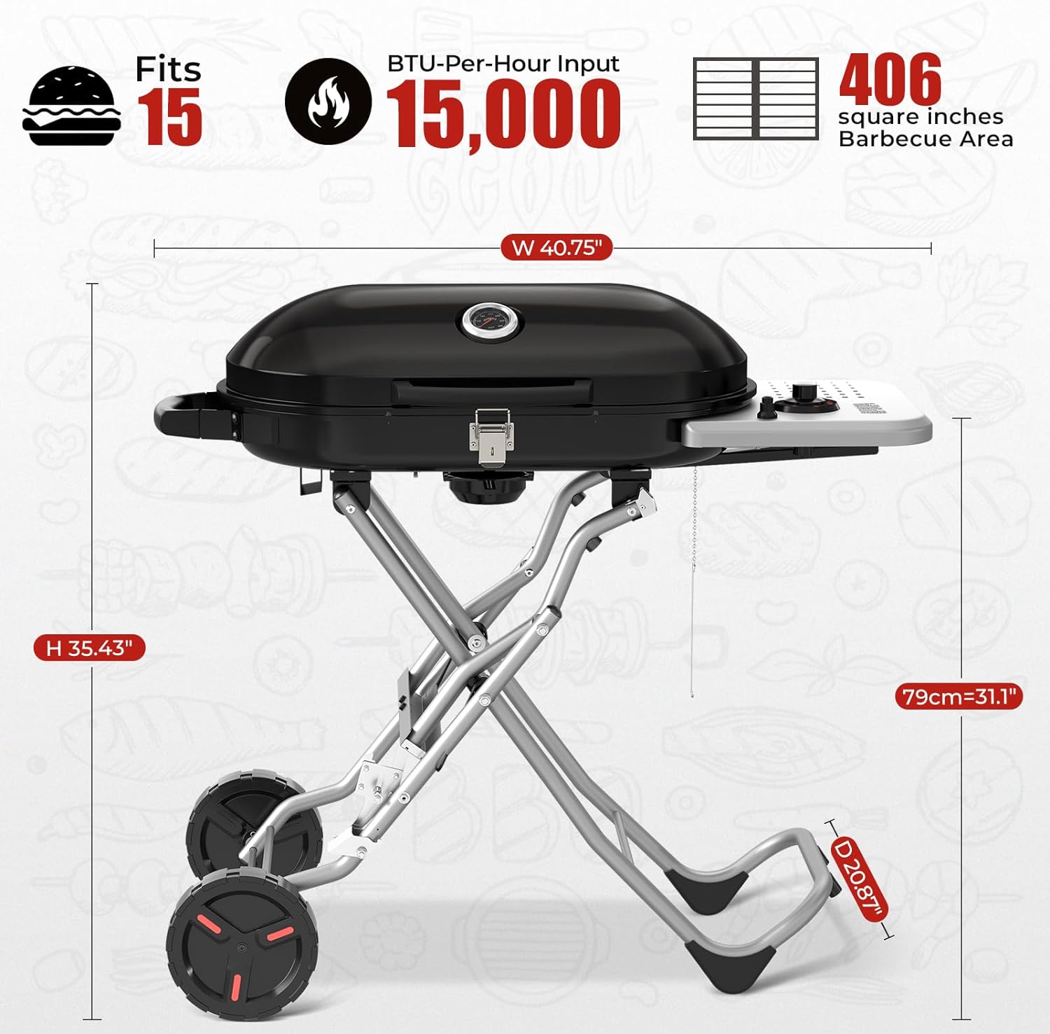 R.W.FLAME 15000 BTU Portable Propane Gas Grill